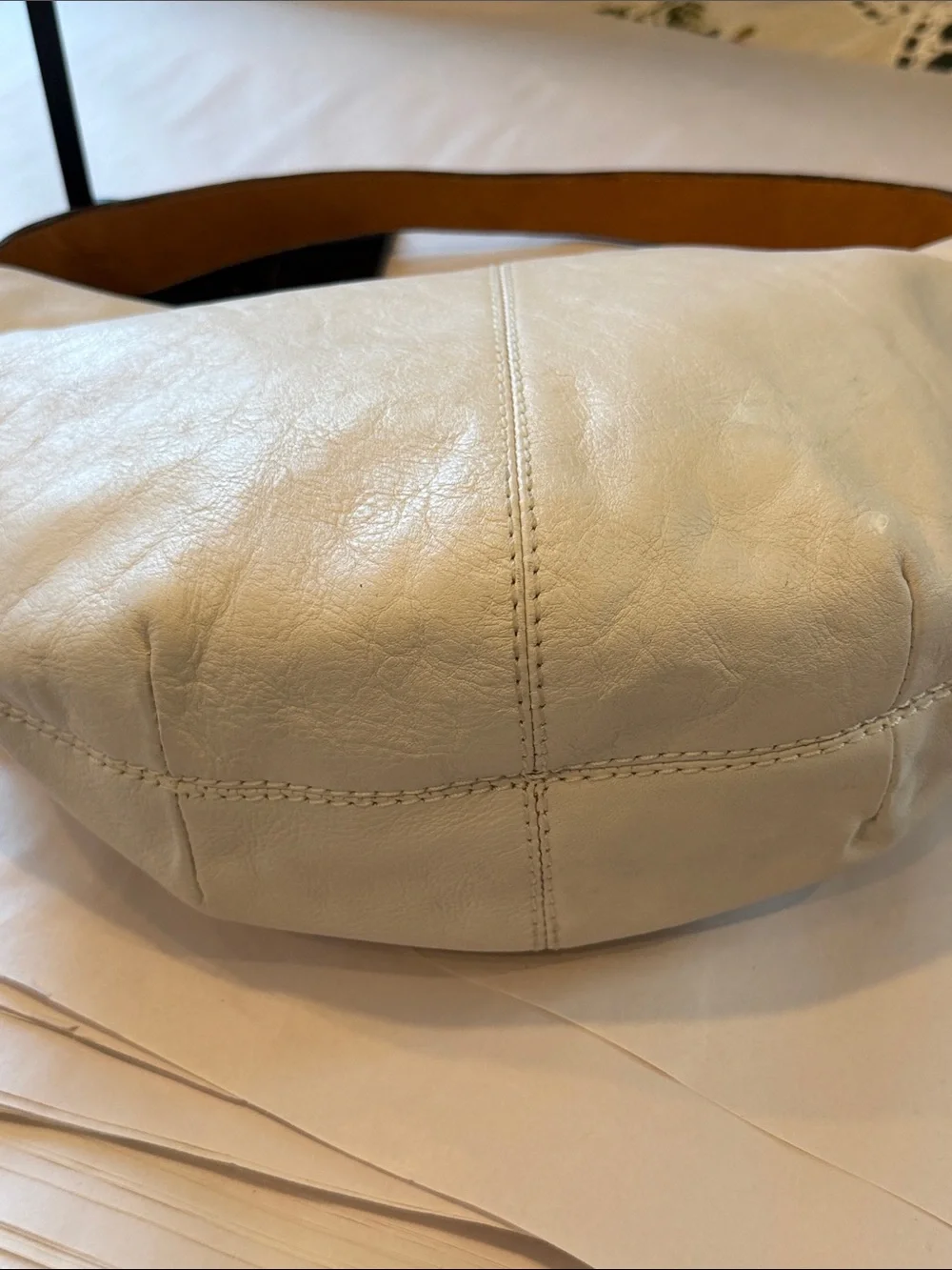 Michael Kors Cream Leather Hobo Bag with Brown Strap Vintage Gold hardware